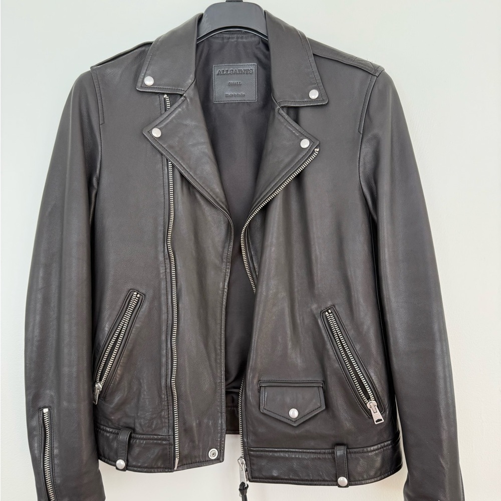 All Saints Dark Leather Moto Jacket